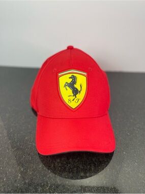 Genuine Ferrari Licensed Red Baseball Cap with Yellow Shield Patch